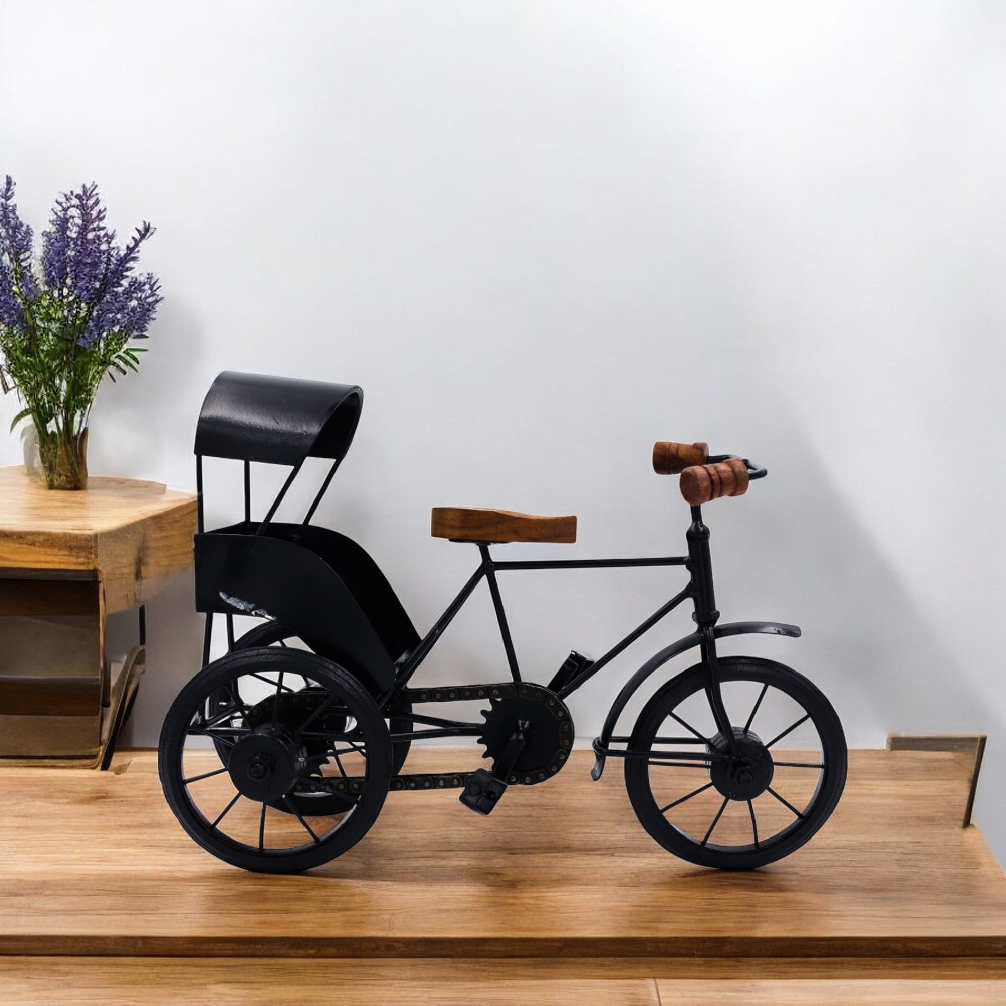 Vintage Cycle Rickshaw Showpiece Black | Retro Decor - Natriel