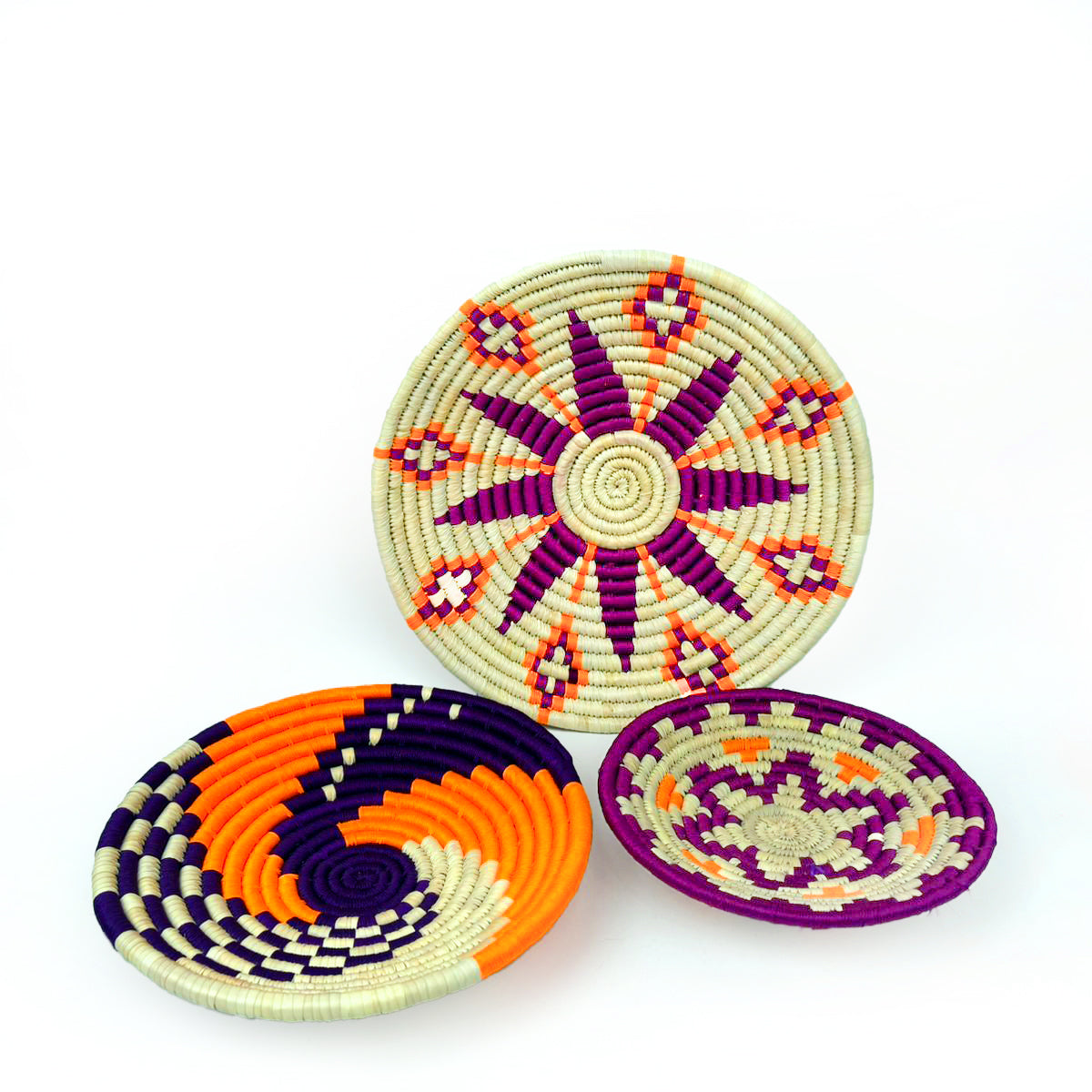 Handcrafted Sabai Grass Wall Art (Set of 3) – Maroon and Yellow Sustainable Wall Decor Product