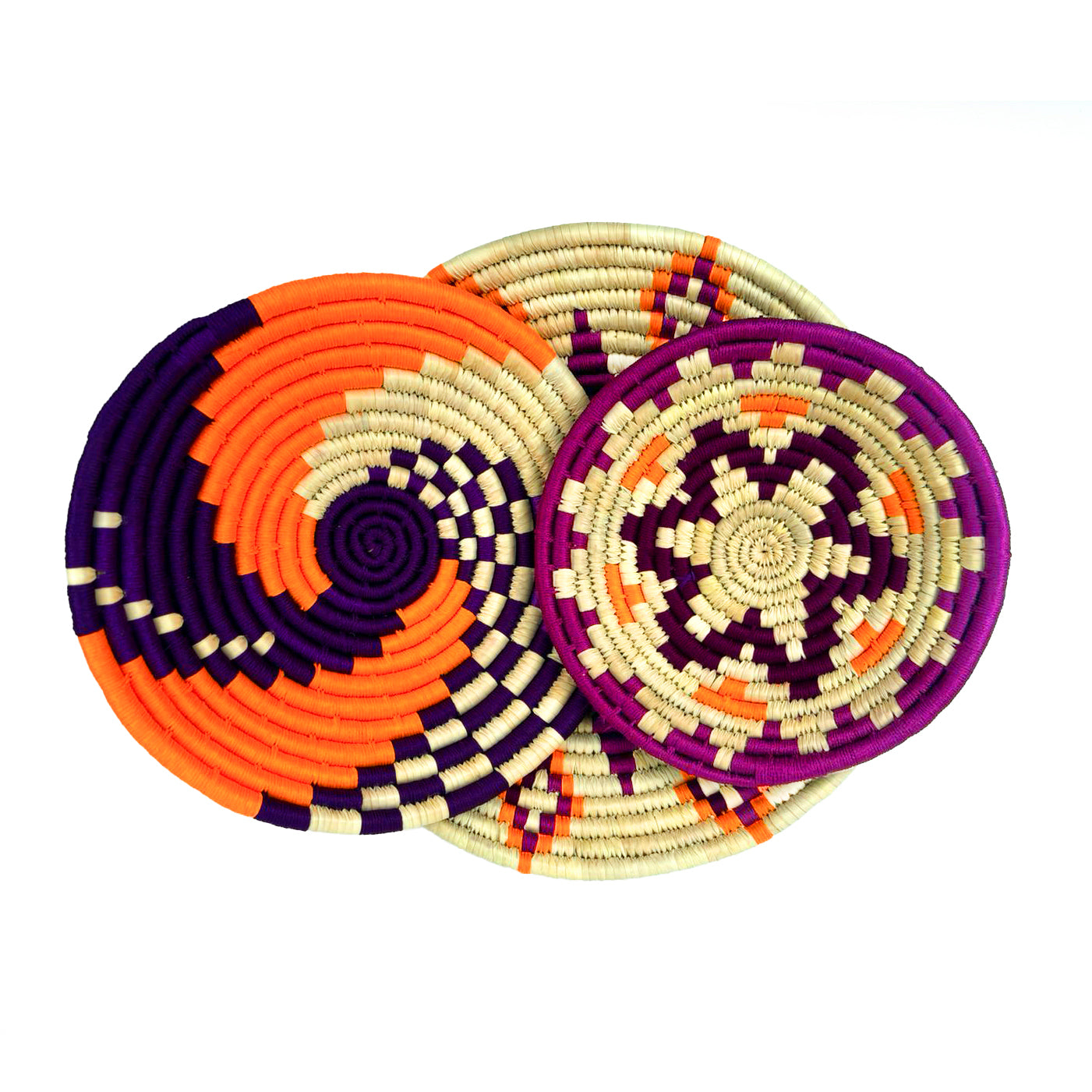 Handcrafted Sabai Grass Wall Art (Set of 3) – Maroon and Yellow Sustainable Wall Decor Product