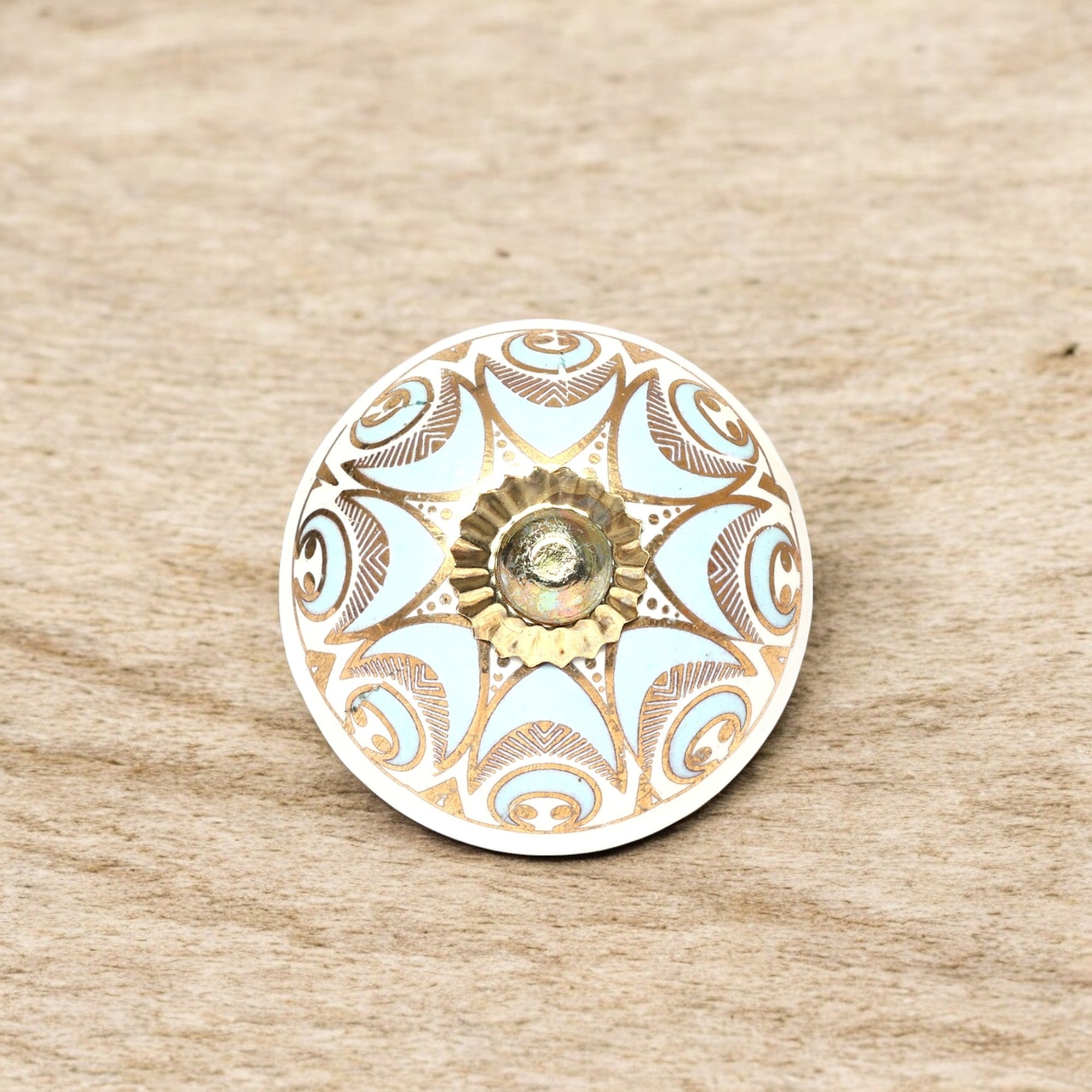 White and Blue Handcrafted and Hand painted Ceramic Knobs—Round Shaped—Set of 6—Abstract Pattern