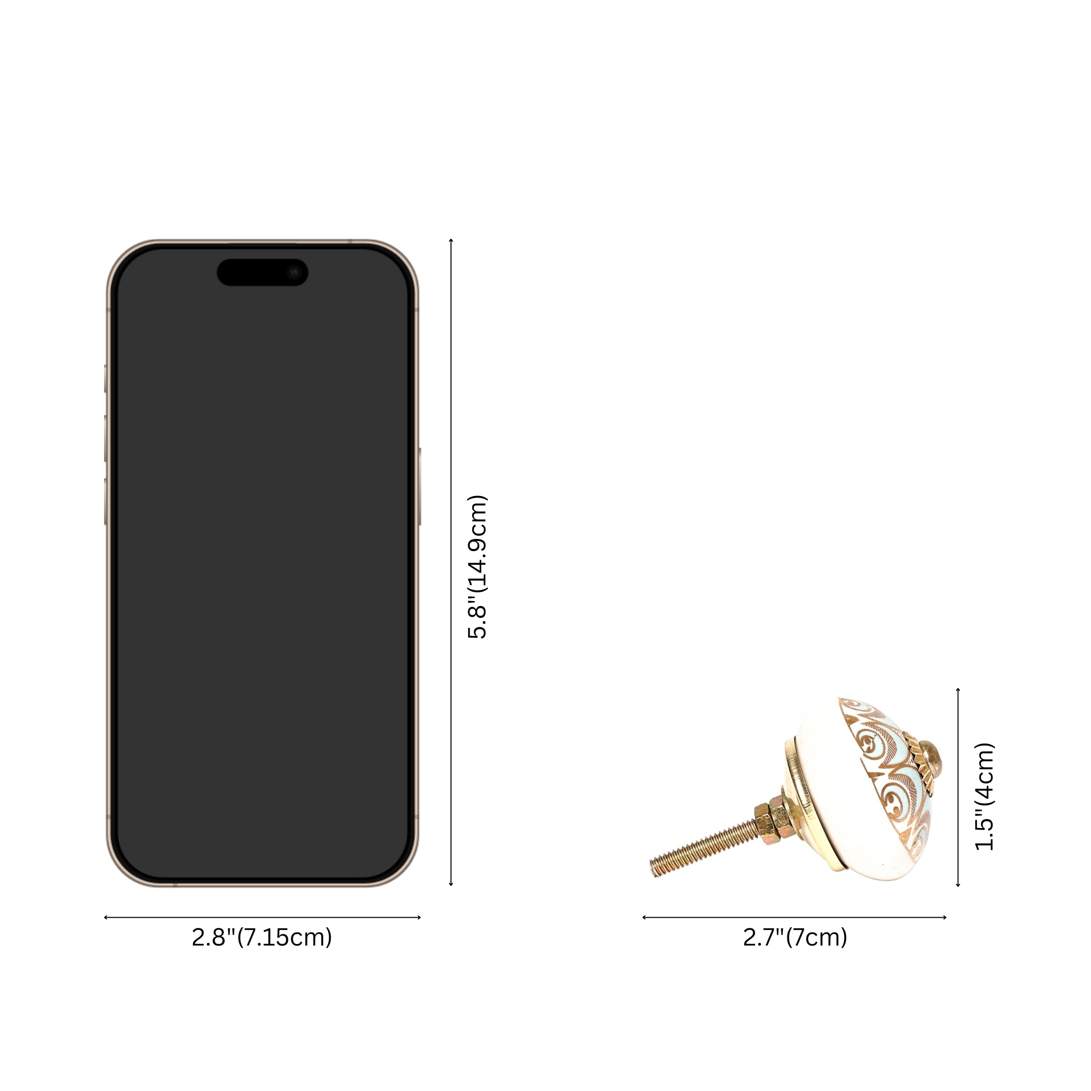 White and Blue Handcrafted and Hand painted Ceramic Knobs—Round Shaped—Set of 6—Abstract Pattern