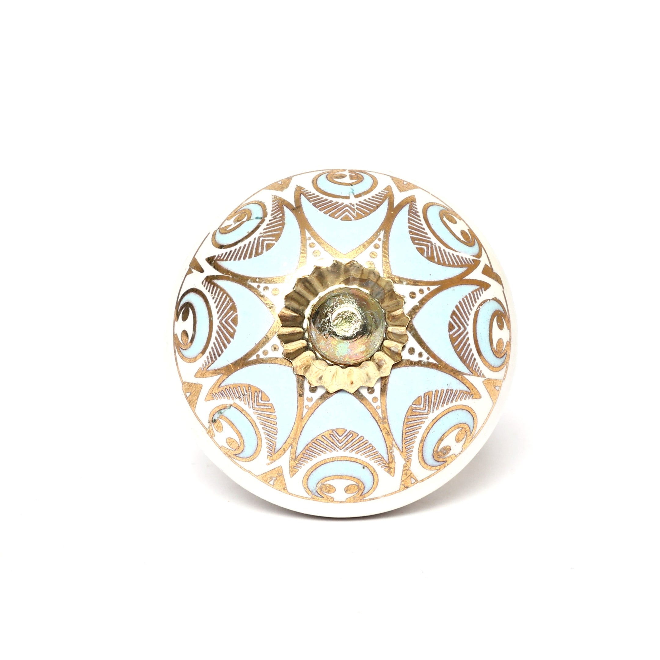 White and Blue Handcrafted and Hand painted Ceramic Knobs—Round Shaped—Set of 6—Abstract Pattern