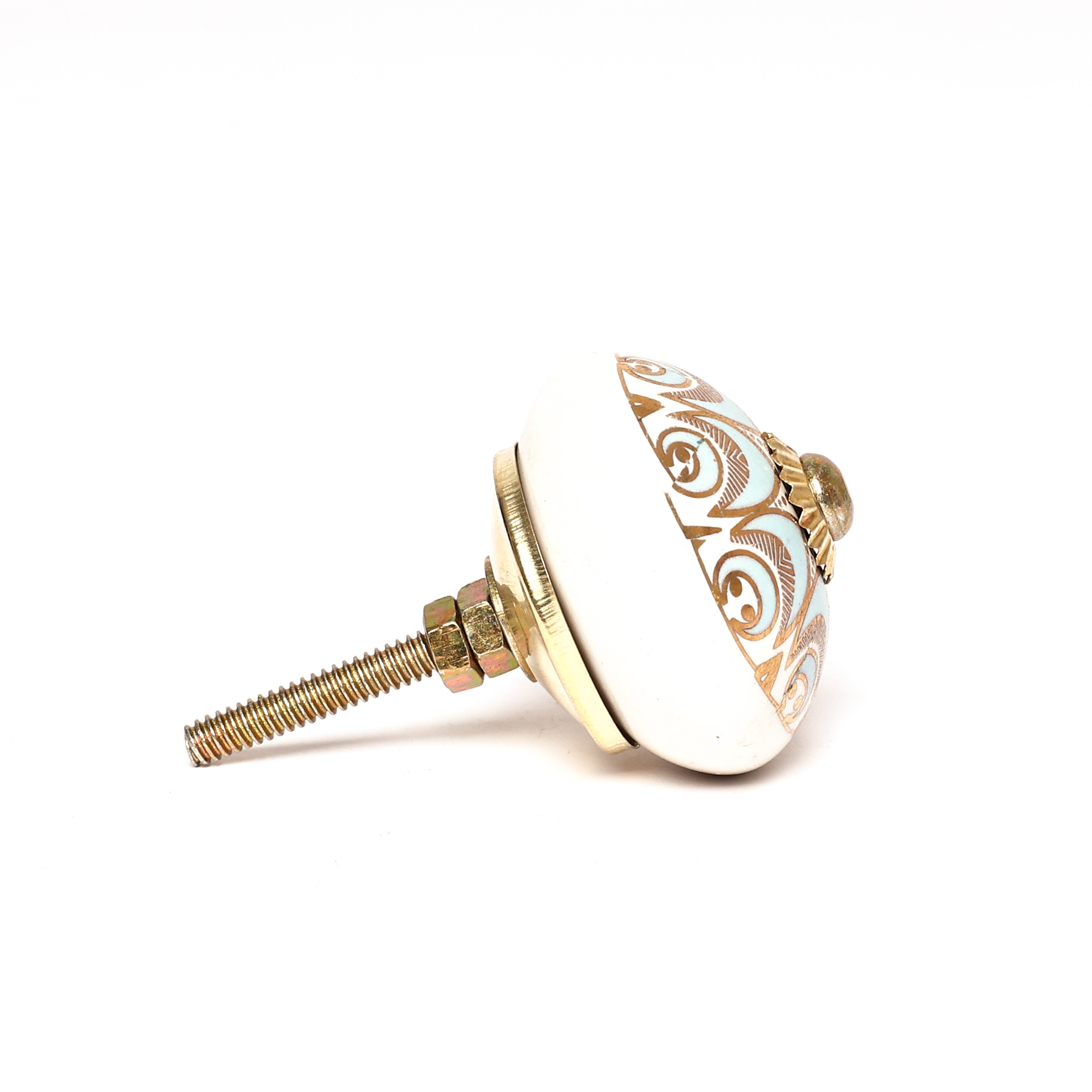 White and Blue Handcrafted and Hand painted Ceramic Knobs—Round Shaped—Set of 6—Abstract Pattern