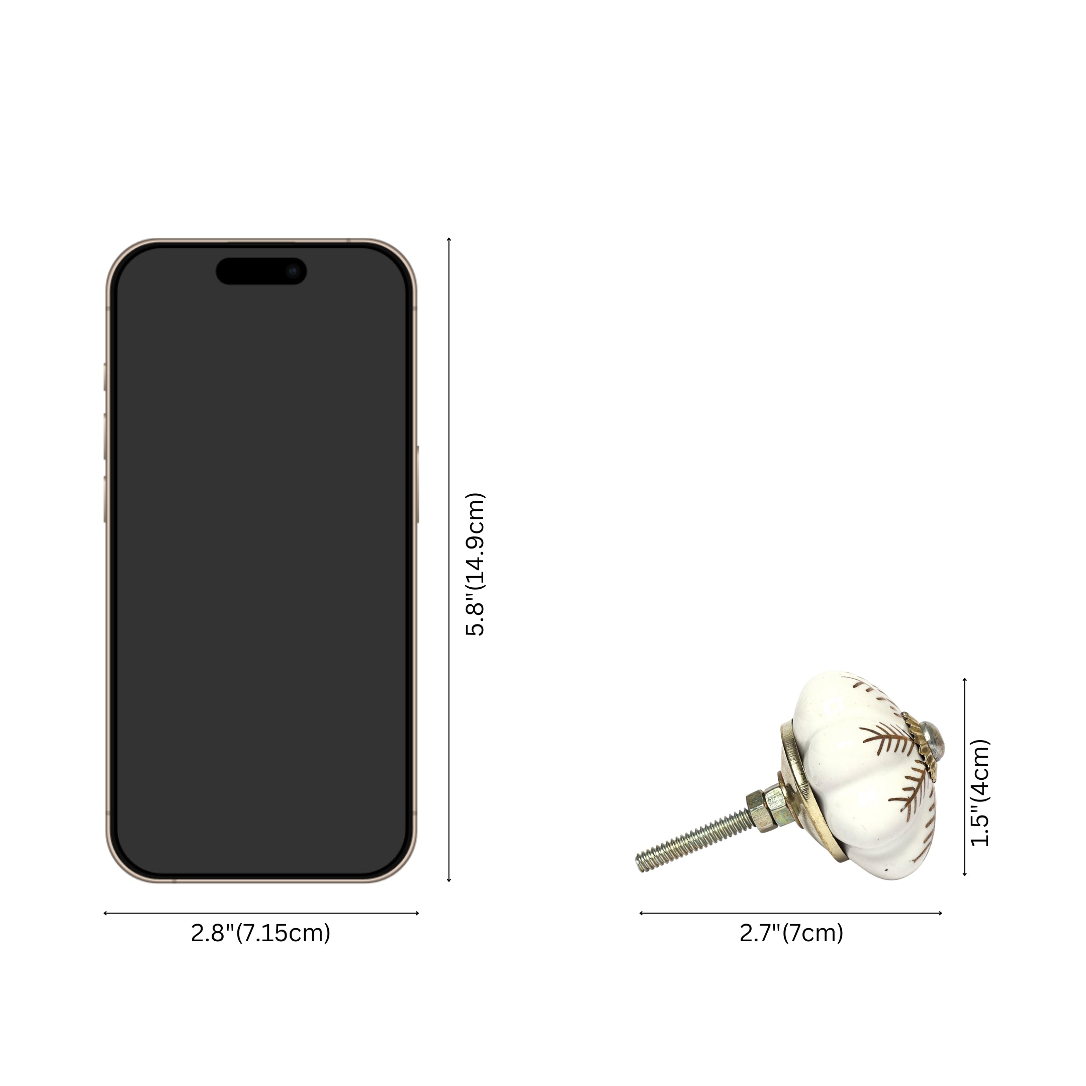 White and Golden Handcrafted and Hand painted Ceramic Knobs - Round and Melon Shaped - Set of 12 - Abstract Design