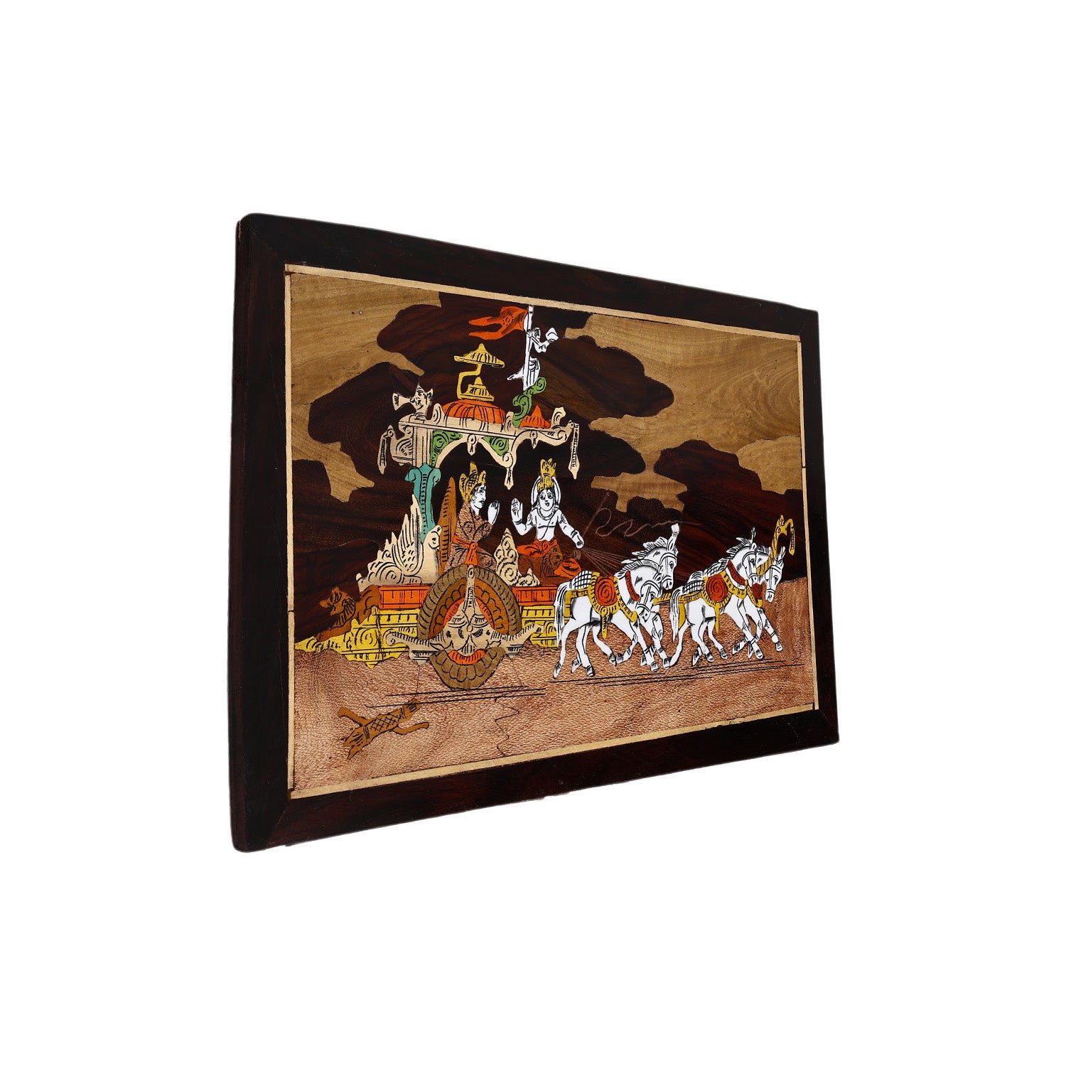 Wooden Mysore Inlay Painting of Lord Krishna and Arjun