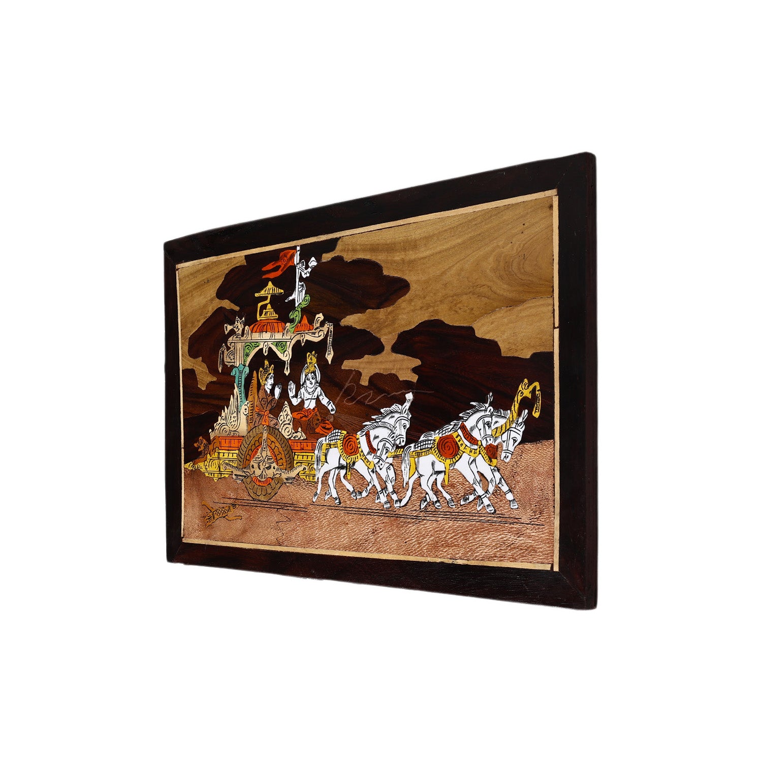 Wooden Mysore Inlay Painting of Lord Krishna and Arjun