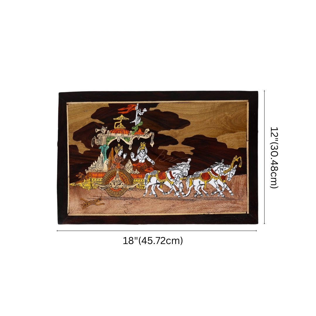 Wooden Mysore Inlay Painting of Lord Krishna and Arjun