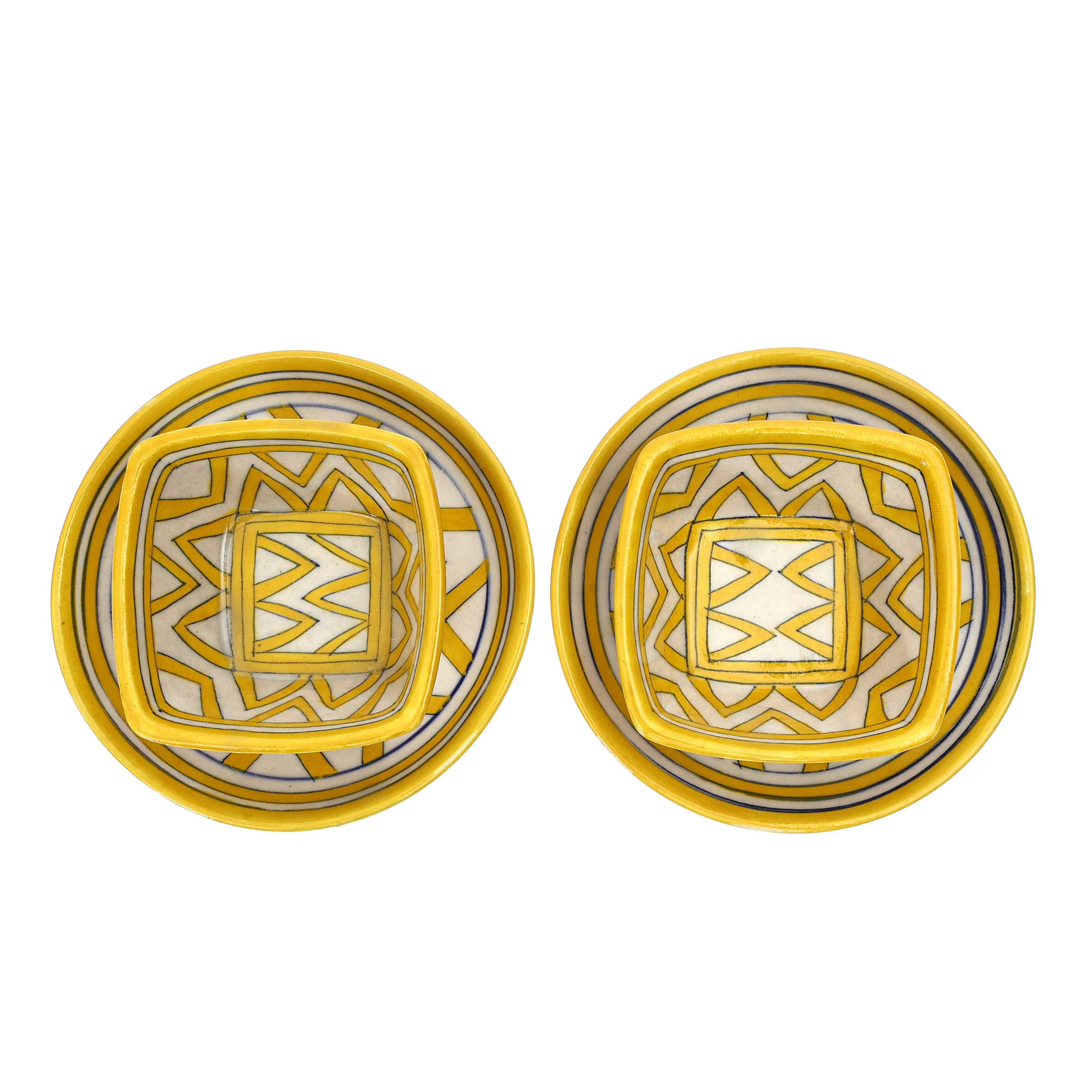 Yellow Star Geometric Bowl – Handcrafted Jaipur Blue Pottery for Contemporary Serving