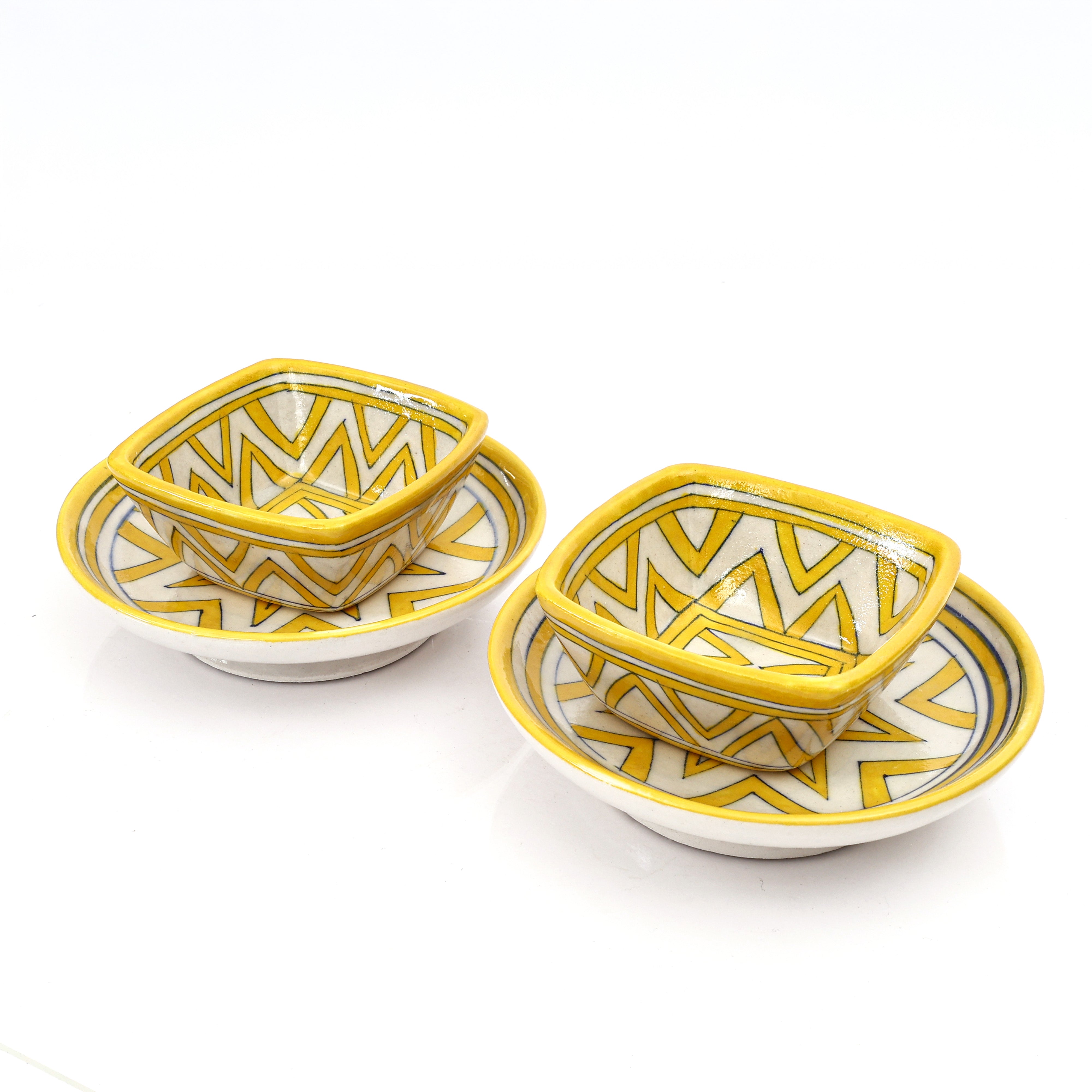 Yellow Star Geometric Bowl – Handcrafted Jaipur Blue Pottery for Contemporary Serving