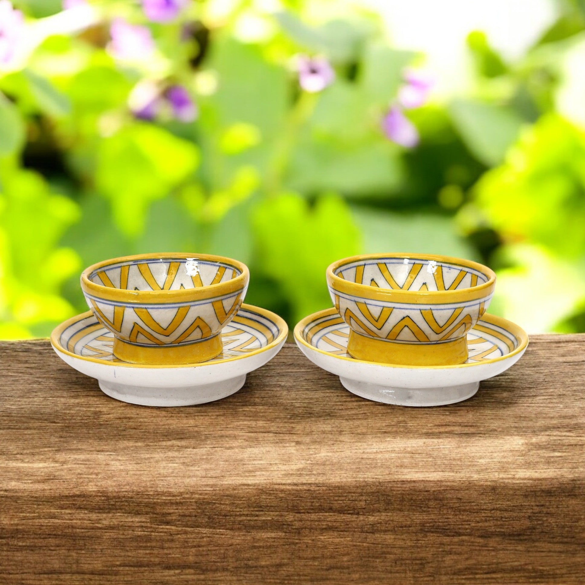 Yellow Starburst Serving Plate & Bowl – Handcrafted Jaipur Blue Pottery with Geometric Charm
