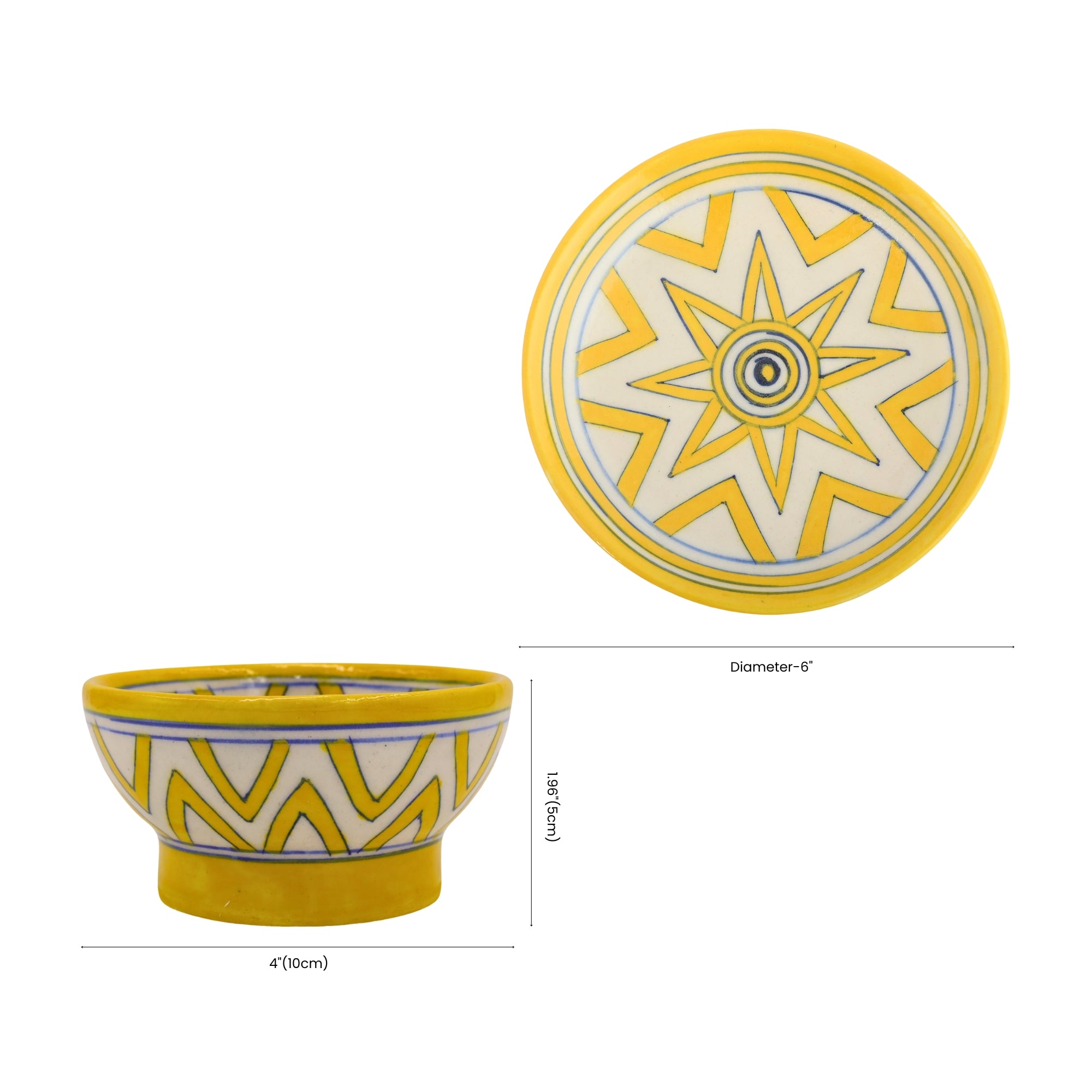 Yellow Starburst Serving Plate & Bowl – Handcrafted Jaipur Blue Pottery with Geometric Charm
