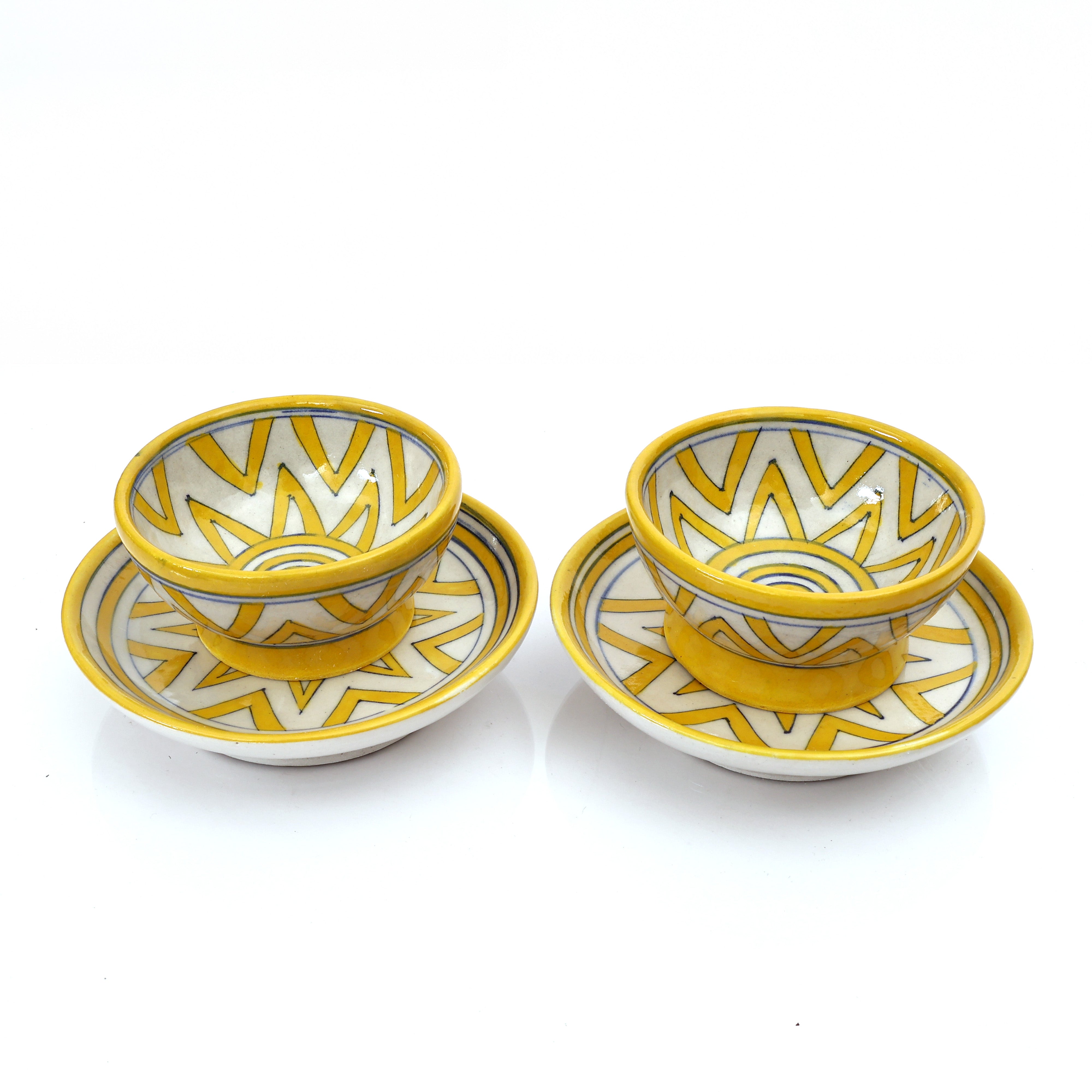 Yellow Starburst Serving Plate & Bowl – Handcrafted Jaipur Blue Pottery with Geometric Charm