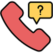 Red phone icon with a yellow question mark inside a speech bubble
