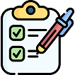 Icon of a checklist with a pen, symbolizing task management or evaluation.