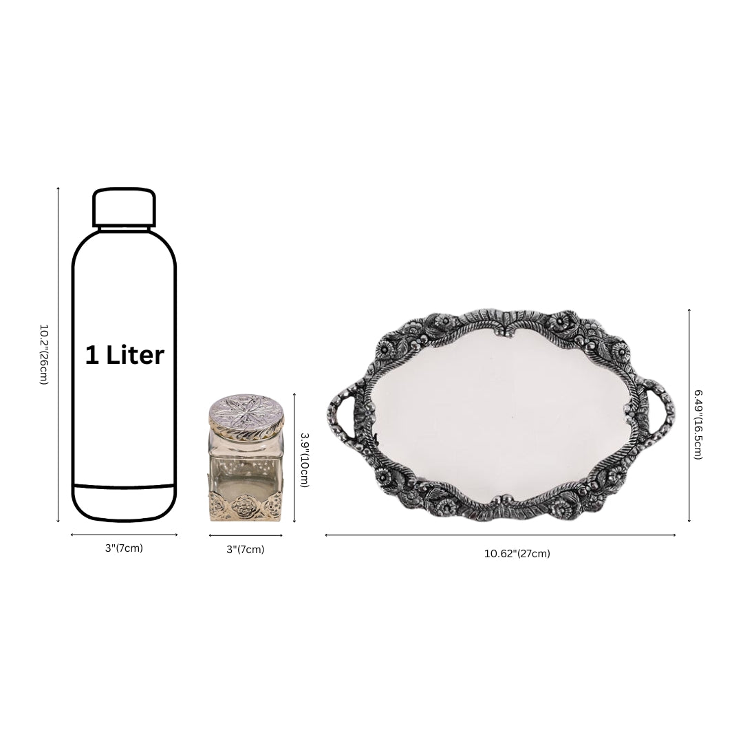 German silver Glass Jars set with decorative tray (2 Jars)